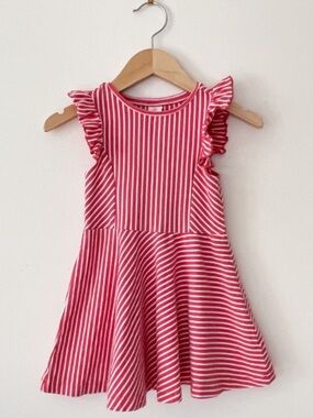 HEMA Amsterdam 🇳🇱 EUC Watermelon Pink Flutter Sleeve Jersey Style Twirl Dress